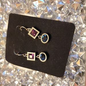 Patricia Locke Signed Silver Tone Swarovsky Crystal Drop Earrings